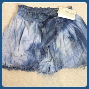 Moon River Tie Dye Ruffle Skort‎ Smocked Waist Distressed Fringe Womens L